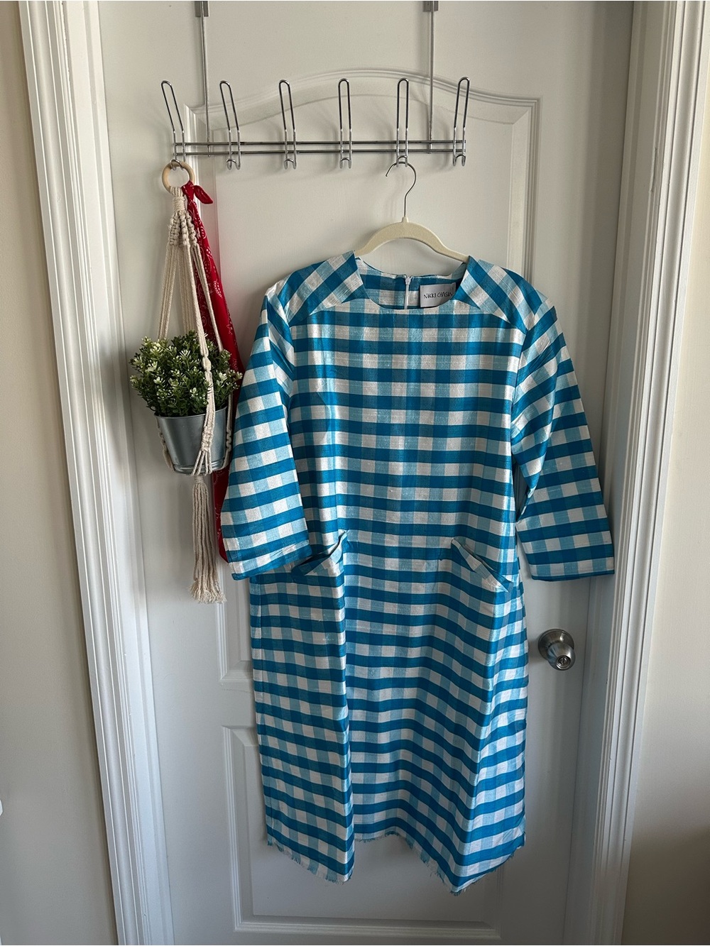 NWT Nikki Chasin - Tatia Dress Blue & White Gingham Shift Dress